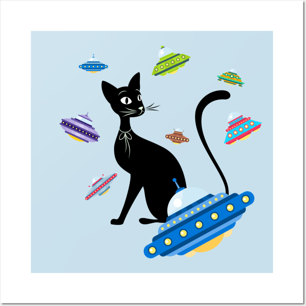 Space Ships Black Cat Wall Art by letnothingstopyou